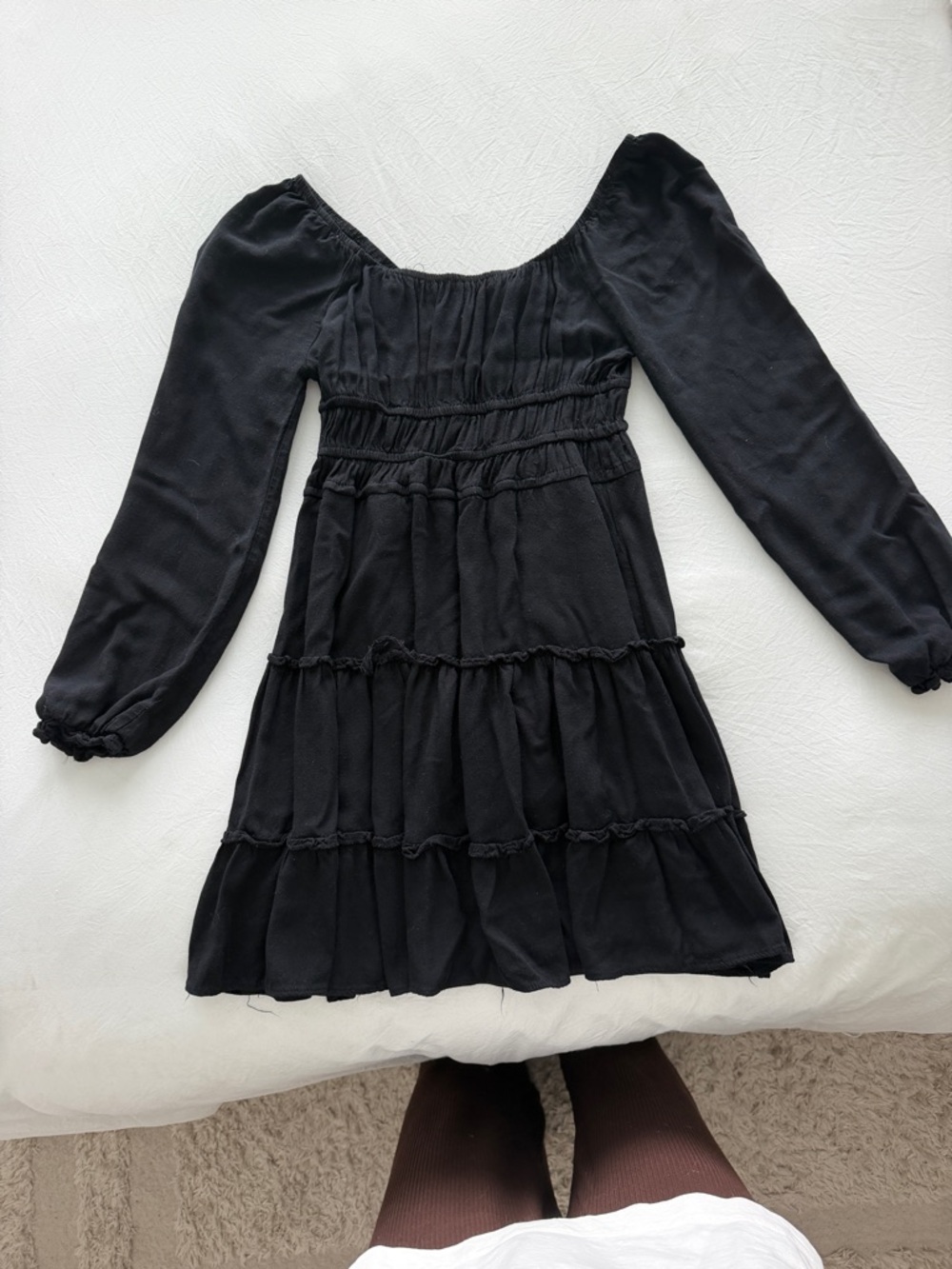Altar'd State Black Long-Sleeve Tiered Mini Dress